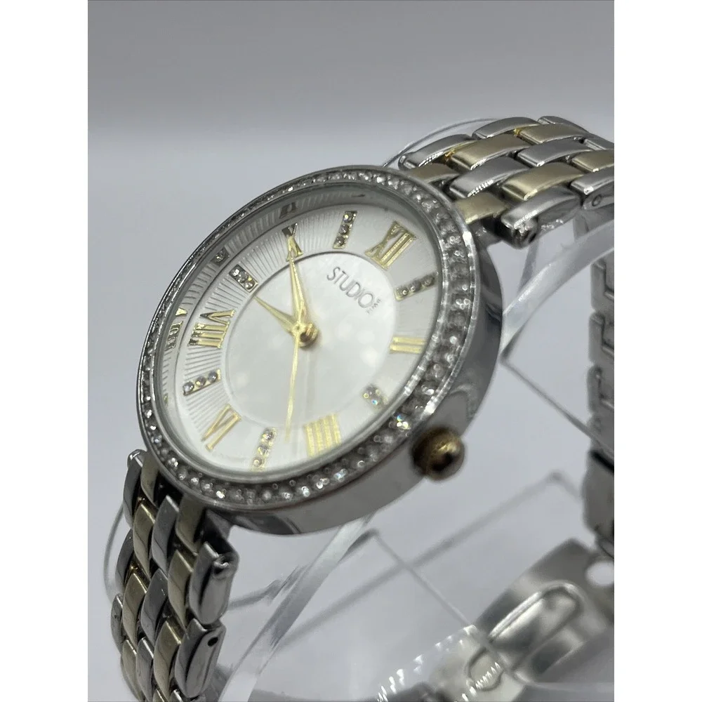 Studio Time Women's‎ Watch Rhinestone Bezel Two Tone Band- New Battery